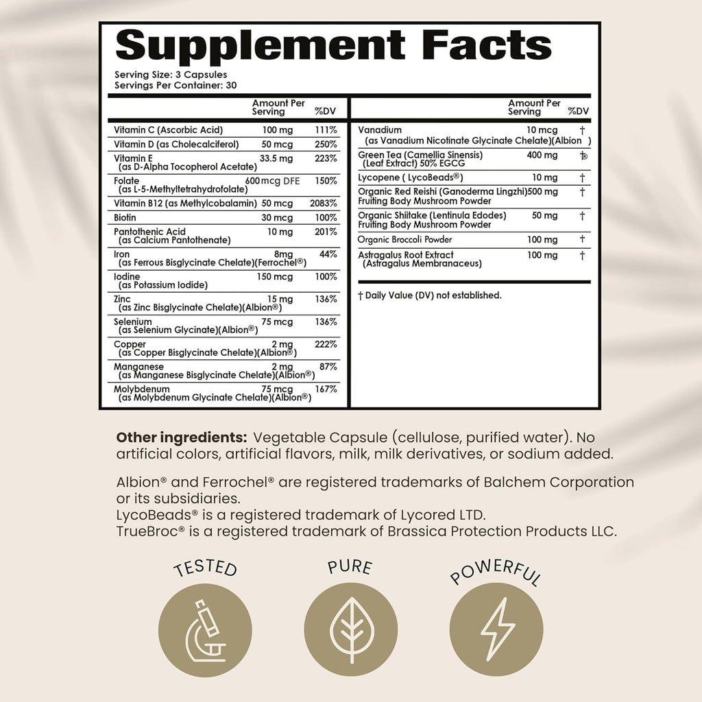 PAPCLEAR Physician Formulated | All Natural Immune Support Supplement | Advanced Powerful Immunity Booster | 21 Vitamins & Nutrients with Organic Shiitake Mushroom & Lycopene | 90 Capsules | Pack of 1