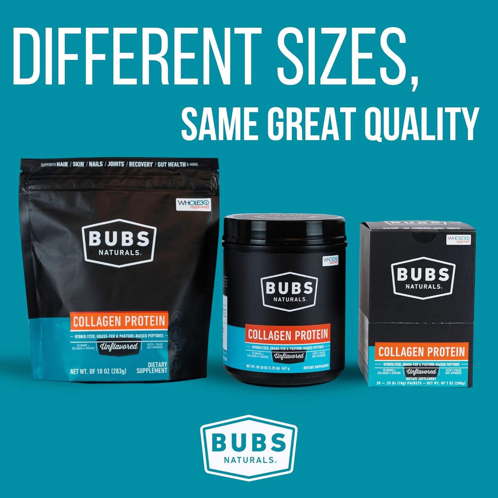 BUBS Naturals Collagen Peptides Powder, Collagen for Women & Men, Hydrolyzed Peptides, Unflavored Pasture Raised Grass Fed, Paleo Keto Friendly, Supports Hair Skin & Joint Health (20 Oz) 28 Servings