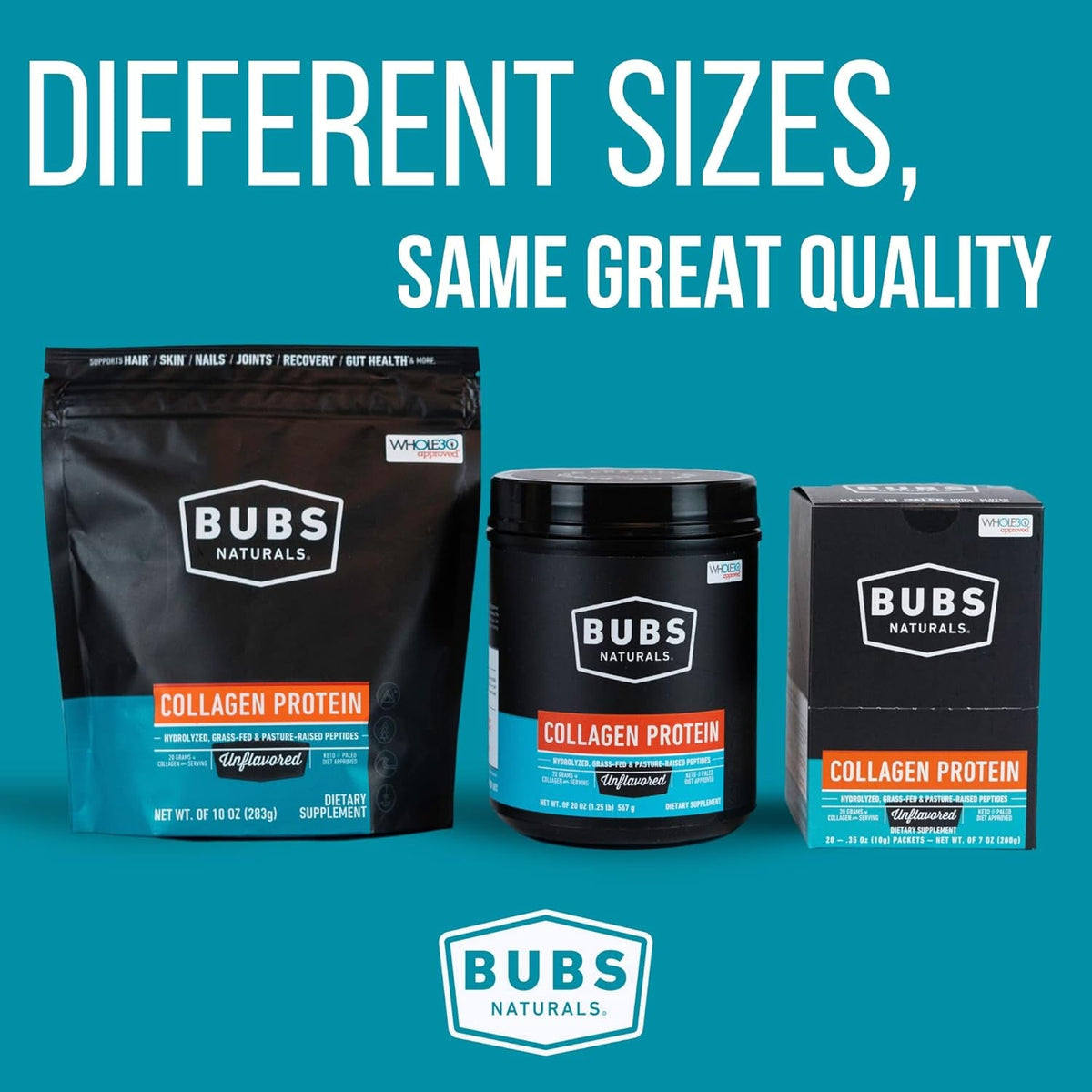 BUBS Naturals Collagen Peptides Powder, Collagen for Women & Men, Hydrolyzed Peptides, Unflavored Pasture Raised Grass Fed, Paleo Keto Friendly, Supports Hair Skin & Joint Health (20 Oz) 28 Servings