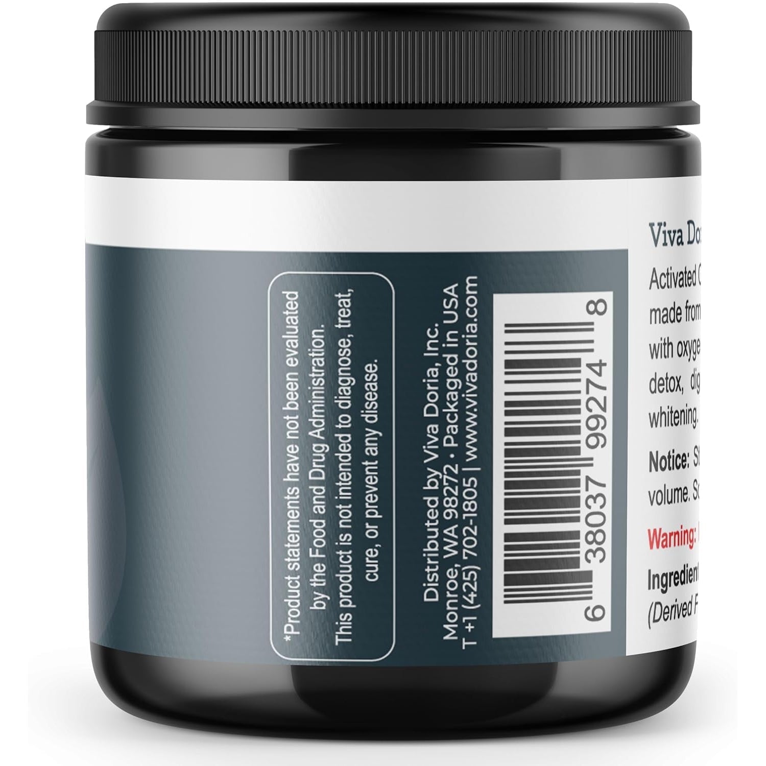 Viva Doria Activated Charcoal Powder, Hardwood Derived, Food Grade, 4 Oz