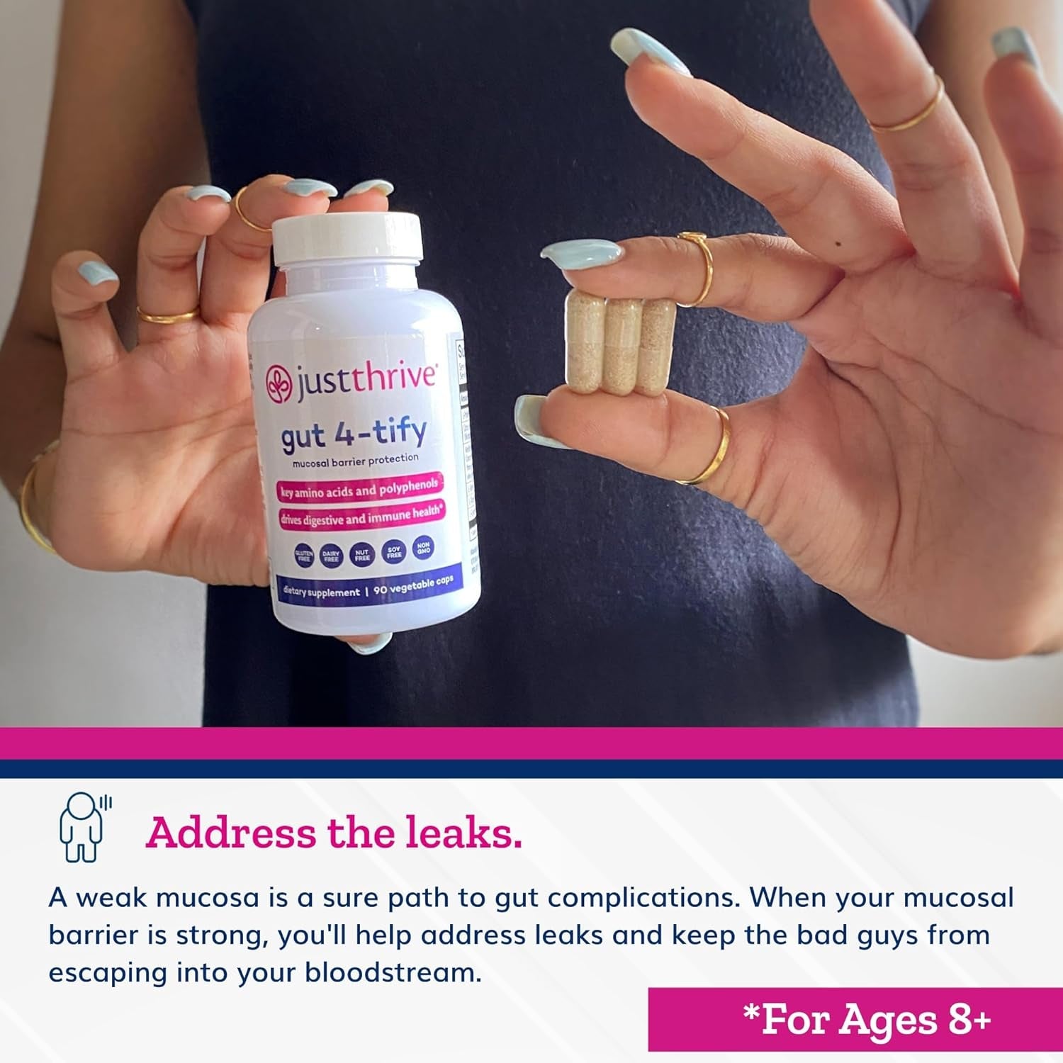 Just Thrive Gut 4-Tify - Gut Health Supplements for Women and Men - anti Bloat, 90 Vegetable Capsules