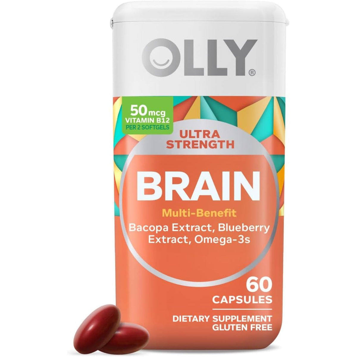 OLLY Ultra Strength Brain Softgels, Supports Healthy Brain Function, Memory, Focus and Concentration - 60 Count