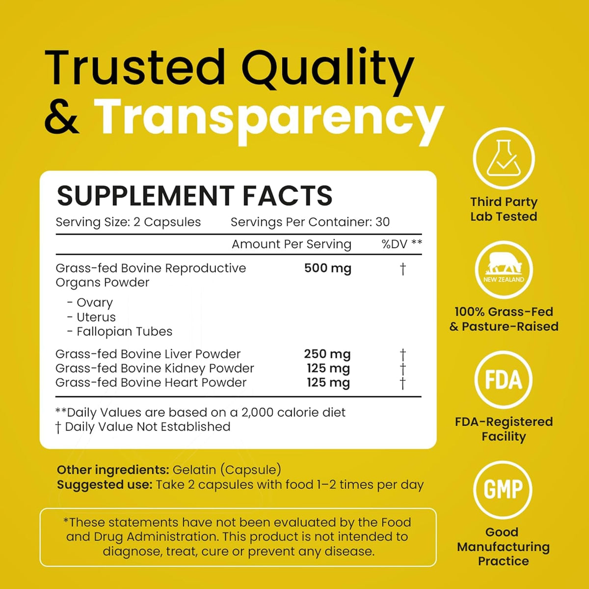 Beef Organ Supplement for Women – Liver, Uterus, Ovary, Heart, Kidney – 30+ Nutrients to Support Hormone Balance, Cycle Health, Energy, Immunity, Skin & Hair – 100% Grass Fed & 3Rd Party Tested, 60Ct