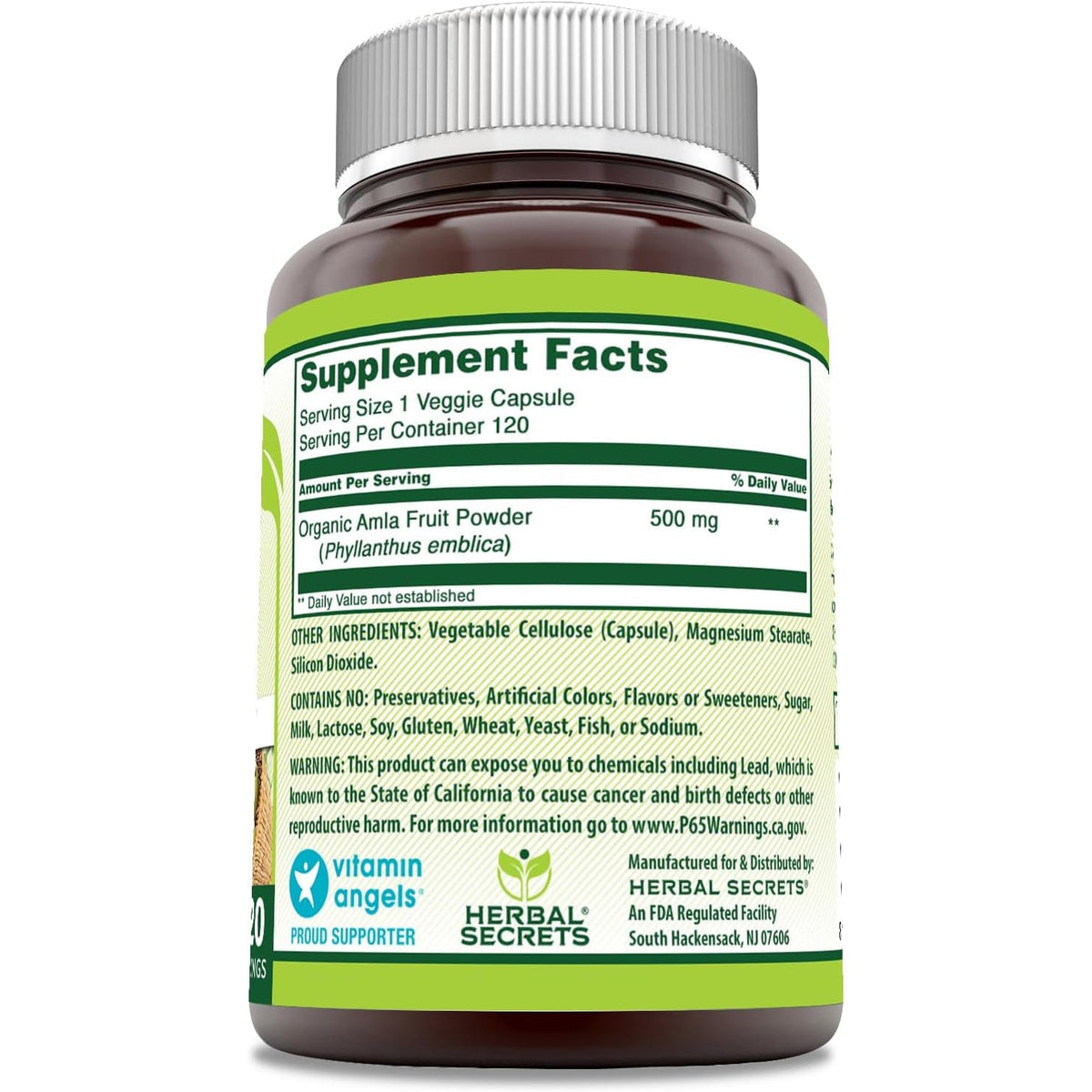 Herbal Secrets Amla Supplement | 500 Mg per Serving | 120 Veggie Capsules | Made with Natural Amla | Supplement | Non-Gmo | Gluten Free | Made in USA