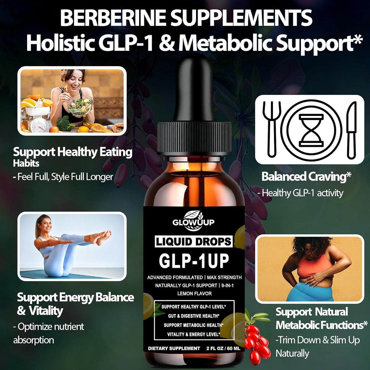 Berberine Supplement Liquid for Women & Men, Liposomal Berberine with Ceylon Cinnamon Green Tea Eriocitrin Curcumin & Aloe Vera for Metabolism & GLP-1 Booster, GLP 1 Drops 6X Stronger than Gummies