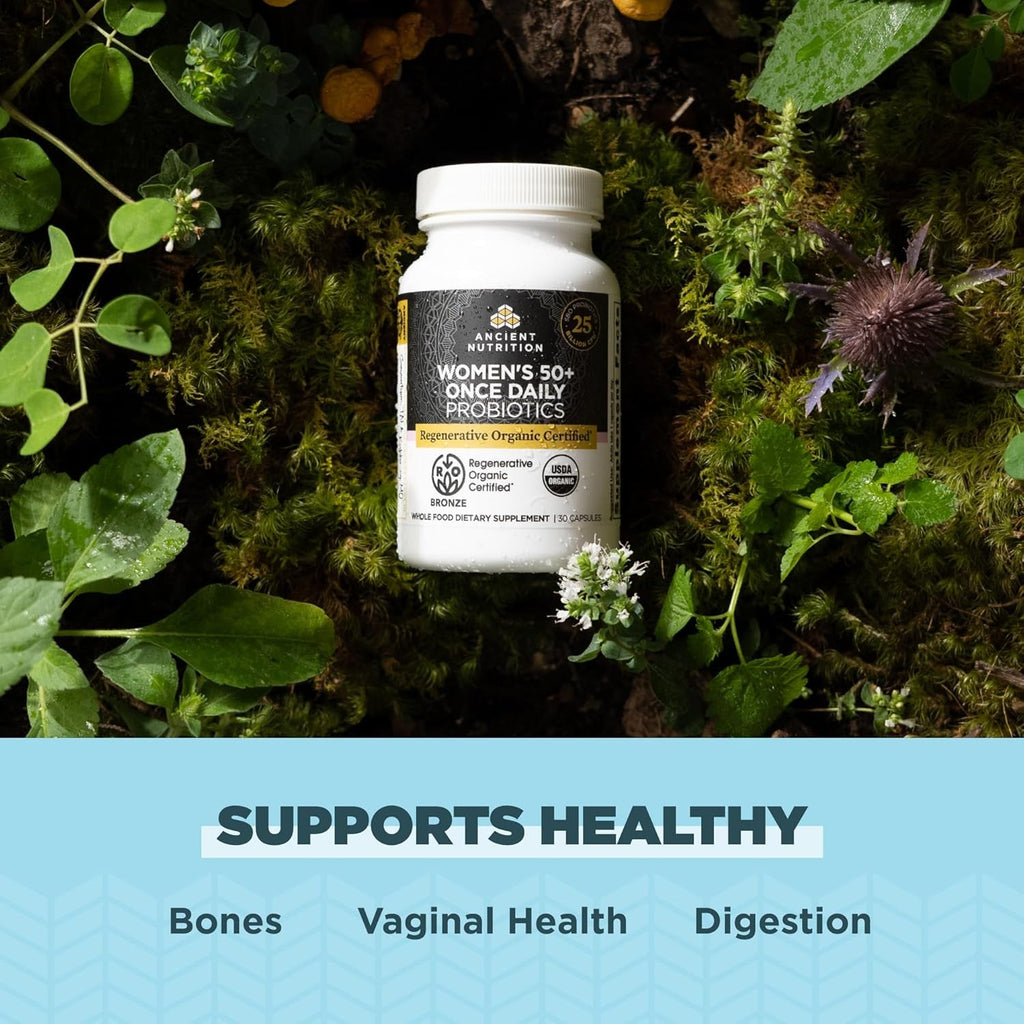 Ancient Nutrition Regenerative Organic Certified Probiotics for Women 50+, Probiotics Women’S 50+ Once Daily, Healthy Digestion and Immune System Support, 25 Billion Cfus* per Serving, 30 Count