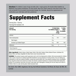 Piping Rock Kids Melatonin Gummy 1Mg | 40 Gummies | Cherry Flavor | Vegan, Non-Gmo, Gluten Free Supplement
