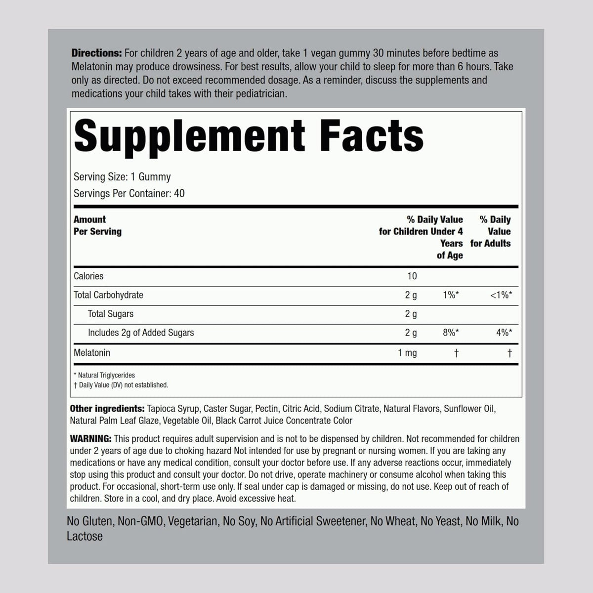 Piping Rock Kids Melatonin Gummy 1Mg | 40 Gummies | Cherry Flavor | Vegan, Non-Gmo, Gluten Free Supplement
