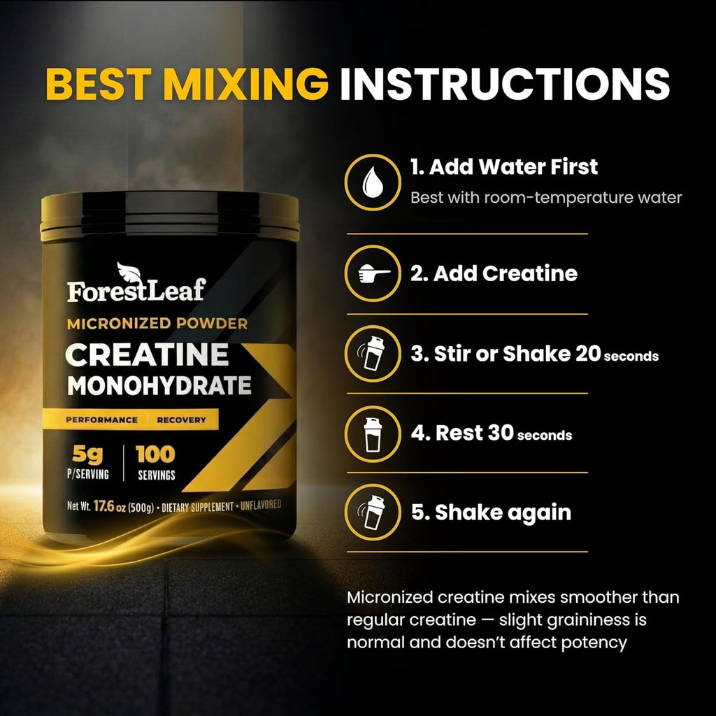 Forestleaf Micronized Creatine Monohydrate Powder - Maximize Muscle Growth & Strength - Unflavored Creatine for Women and Men - 5G per Serving - 100 Servings