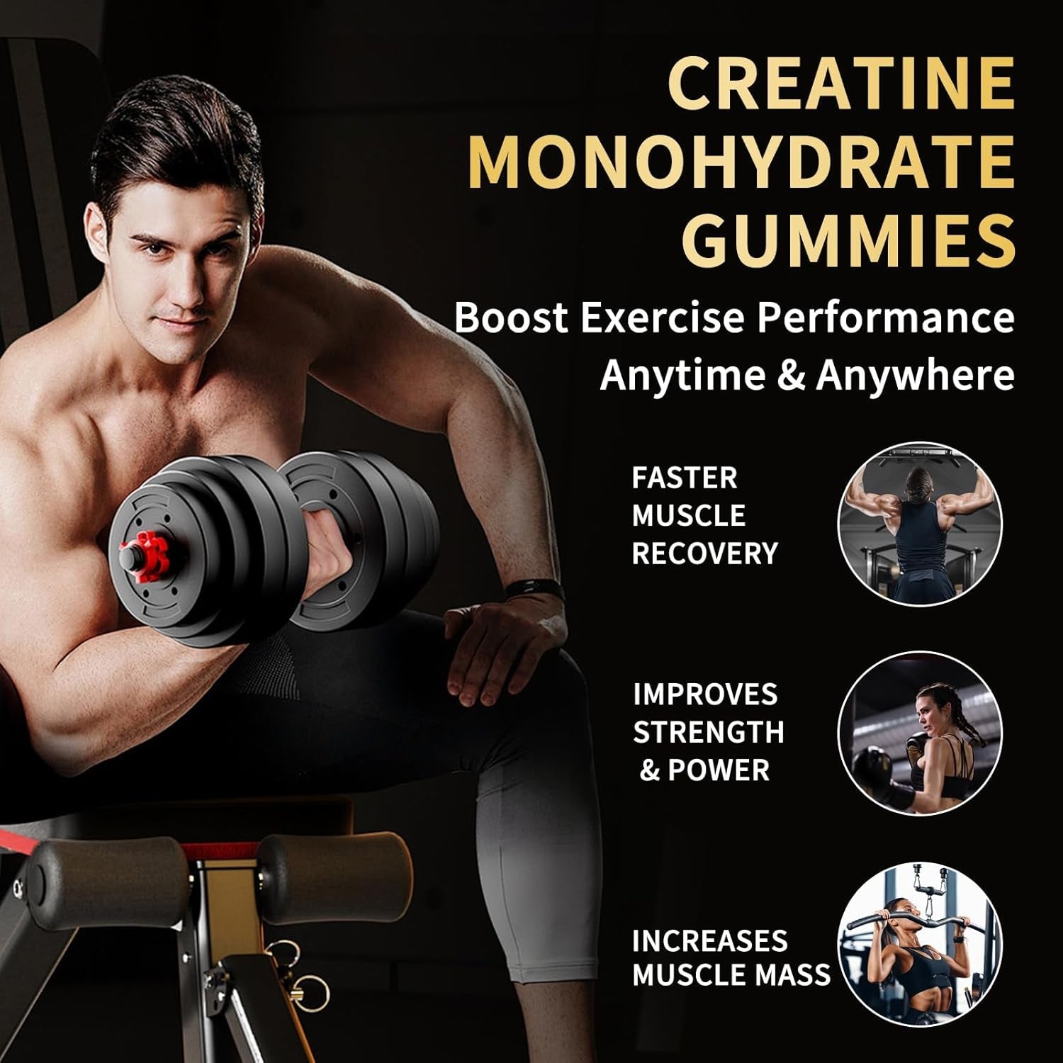 Creatine Monohydrate Gummies 5000Mg for Men & Women - Sugar Free Pre-Workout Supplement, Chewables for Muscle Strength, Muscle Builder, Energy Boost, Mixed Berry Flavor, 120 Count