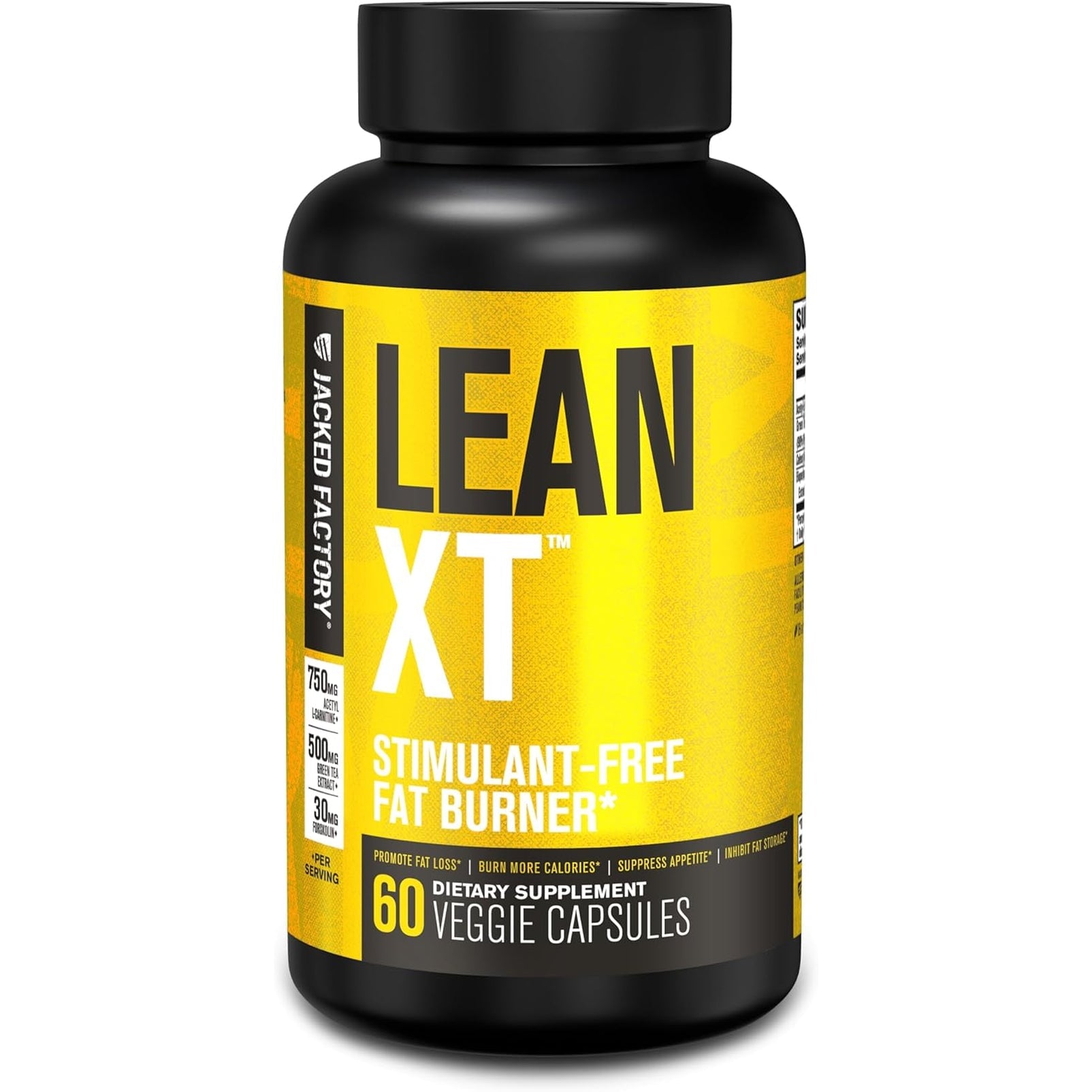 Jacked Factory Lean-Xt Caffeine Free Fat Burner - Non Stim Weight Loss Supplement, Appetite Suppressant & Metabolism Booster | Acetyl L-Carnitine, Green Tea Extract, Forskolin - 60 Natural Diet Pills