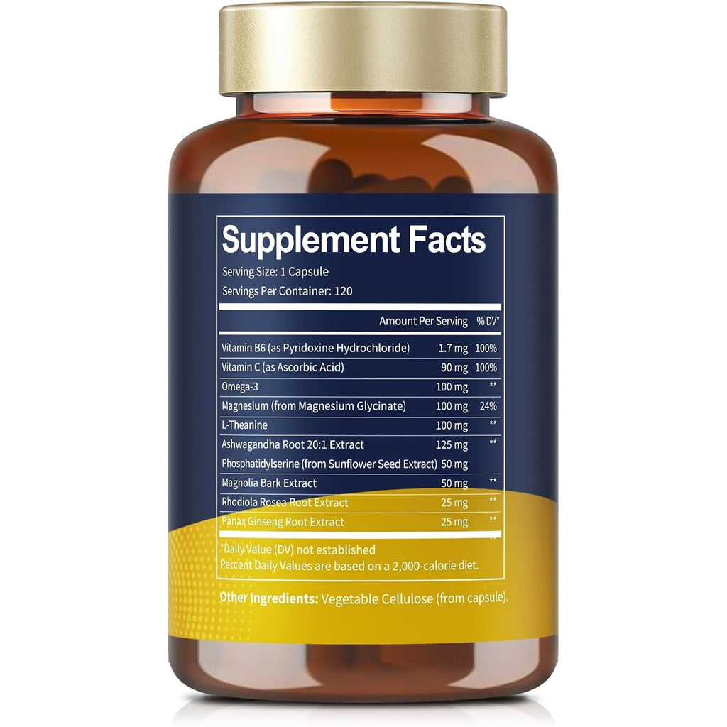 Totaria Cortisol Supplement with Ashwagandha,Magnesium,Rhodiola Rosea,L Theanine,Hormone Balance for Women 120 Vegan Capsules (Pack of 1)