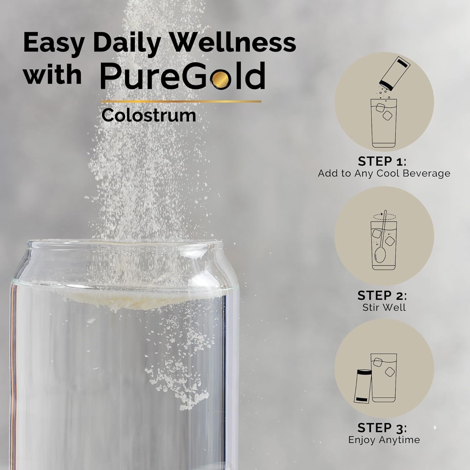Puregold - Bovine Colostrum Powder - 100% Pure New Zealand Grass Fed, Supports Gut Health, Skin, Hair, & Immunity – Colostrum Supplement, Unflavored, 30 Travel Packets