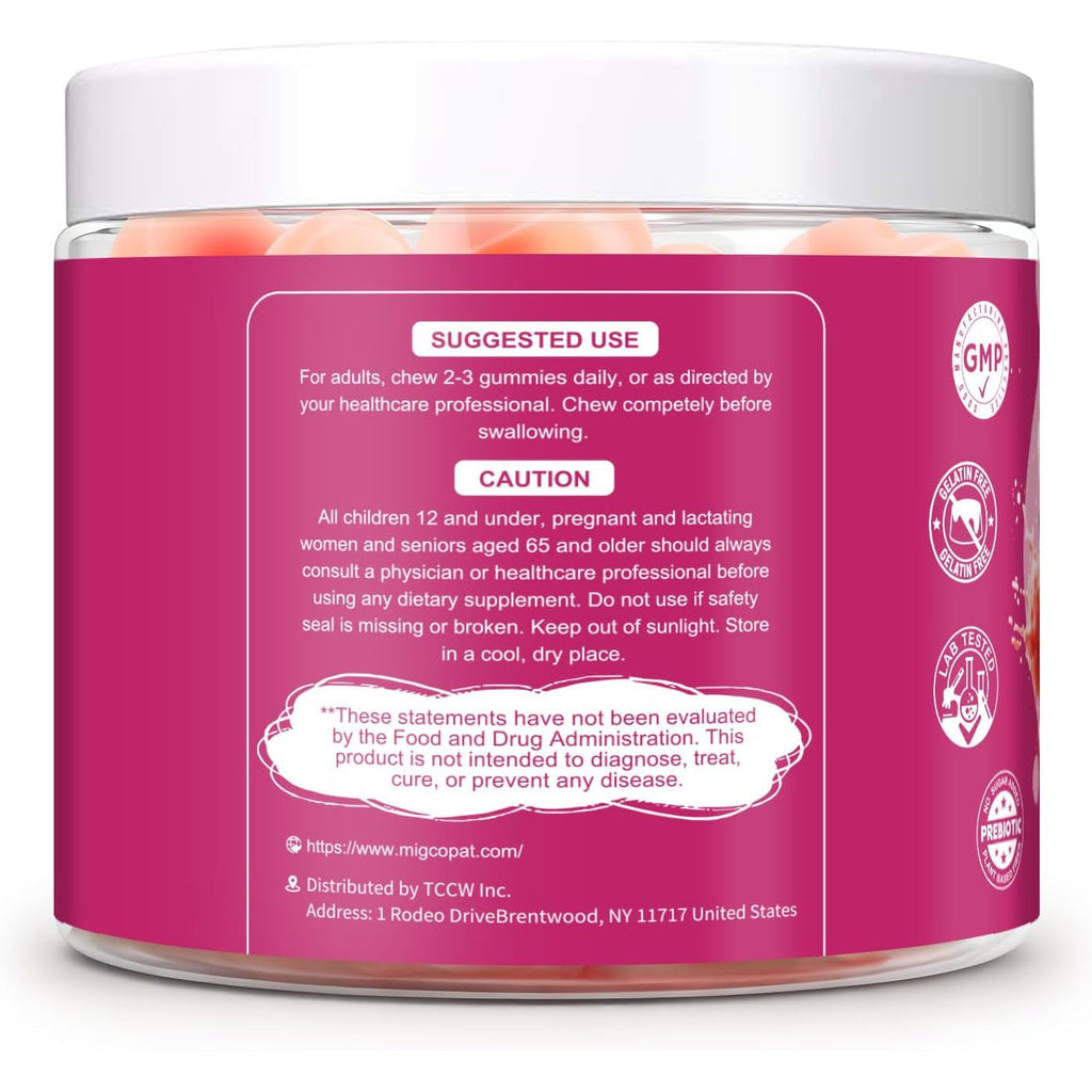 Migcopat 10G Fiber Gummies with Collagen Peptides, Hyaluronic Acid, Vitamin C, ACV, 30 Billion CFU Probiotics – Sugar Free Collagen Gummy for Skin, Hair & Nails – Digestive Health Support – 60 Cts