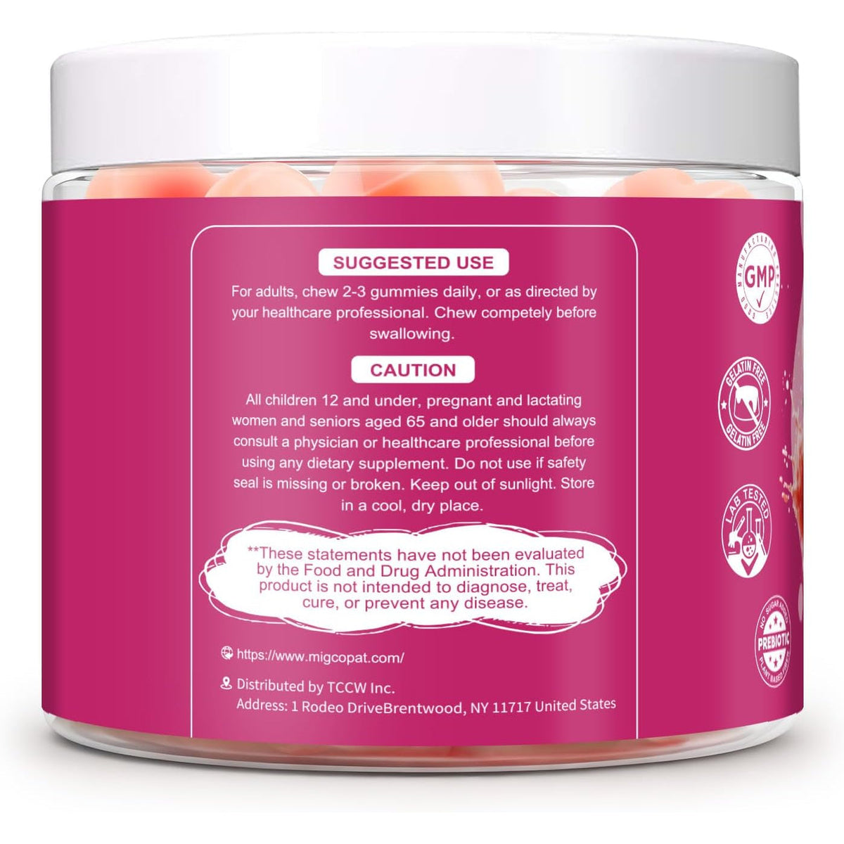 Migcopat 10G Fiber Gummies with Collagen Peptides, Hyaluronic Acid, Vitamin C, ACV, 30 Billion CFU Probiotics – Sugar Free Collagen Gummy for Skin, Hair & Nails – Digestive Health Support – 60 Cts