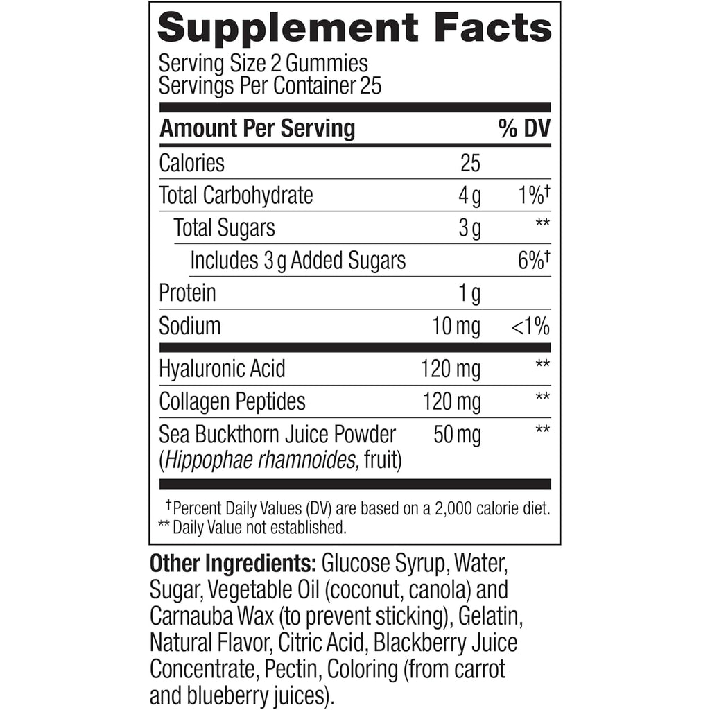 OLLY Glowing Skin Gummy, Hydrated & Youthful Skin,* Hyaluronic Acid, Collagen Peptides, Sea Buckthorn, Plump Berry Flavor, 25 Day Supply - 50 Count