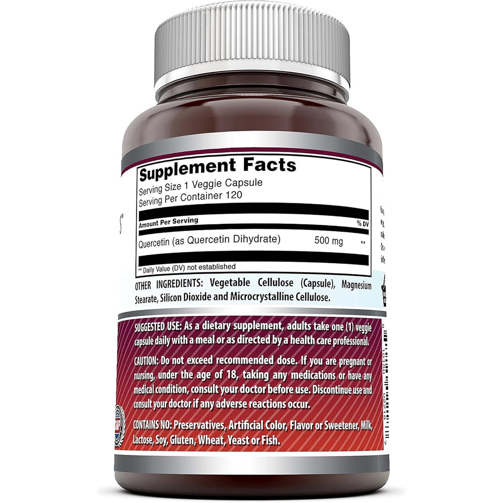 Amazing Formulas Quercetin 500Mg 120 Veggie Capsules Supplement - Non-Gmo - Gluten Free - Supports Overall Health & Well Being