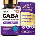 GABA L-Theanine Ashwagandha - 1050Mg Blend - Made in USA - Advanced Sleep Aid & Calm- Magnesium, 5-HTP, Vitamin B6 & B12, GABA (Gamma Aminobutyric Acid) Supplement - Melatonin-Free & Non-Habit Forming
