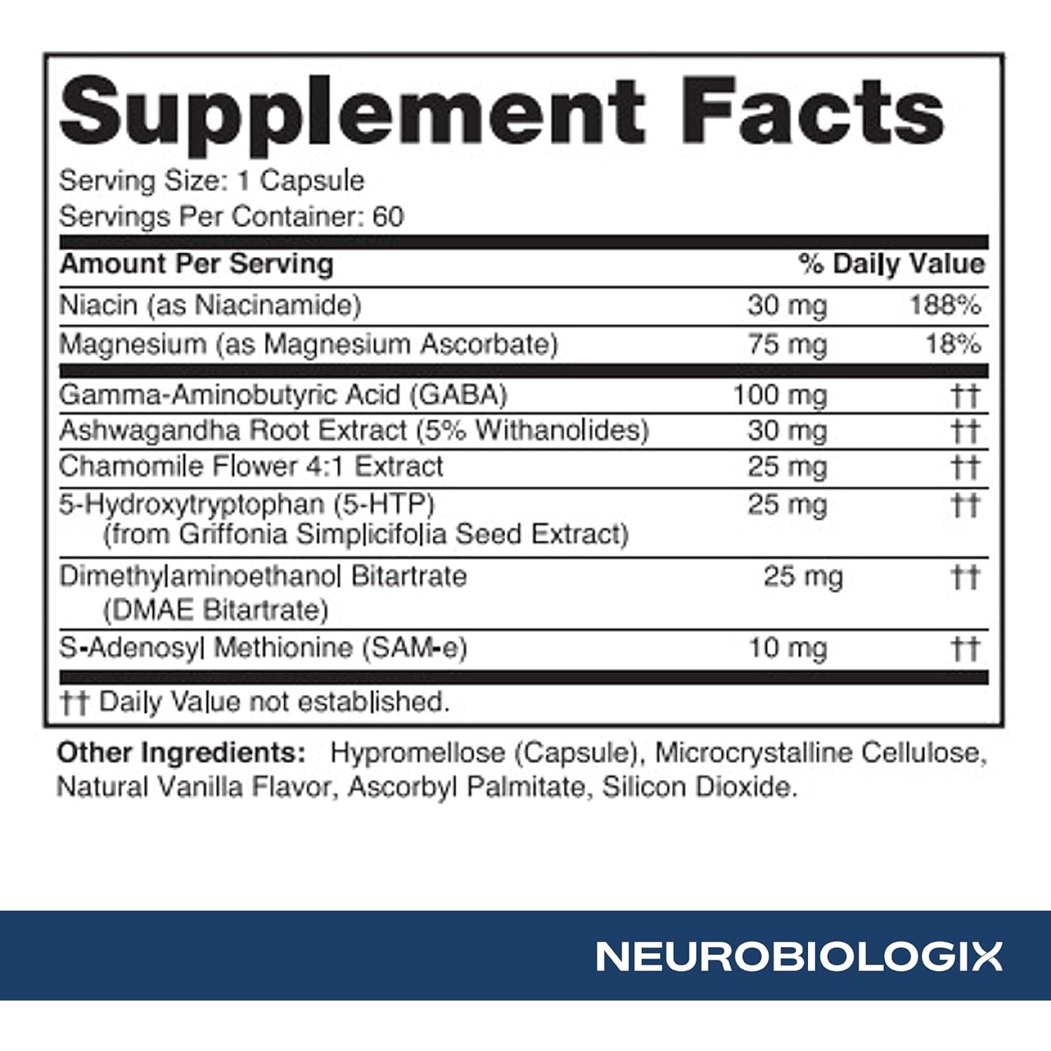 Neurobiologix Mood plus for Men and Women, Mood & Stress Support Supplement with GABA, 5-HTP, Ashwagandha, Magnesium & Chamomile for Emotional Balance, Relaxation & Serotonin Support, 60 Capsules