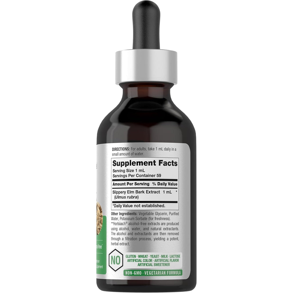 Horbäach Slippery Elm Liquid Drops | 2 Fl Oz | Bark Extract Tincture | Vegetarian | Alcohol Free | Non-Gmo, Gluten Free Supplement