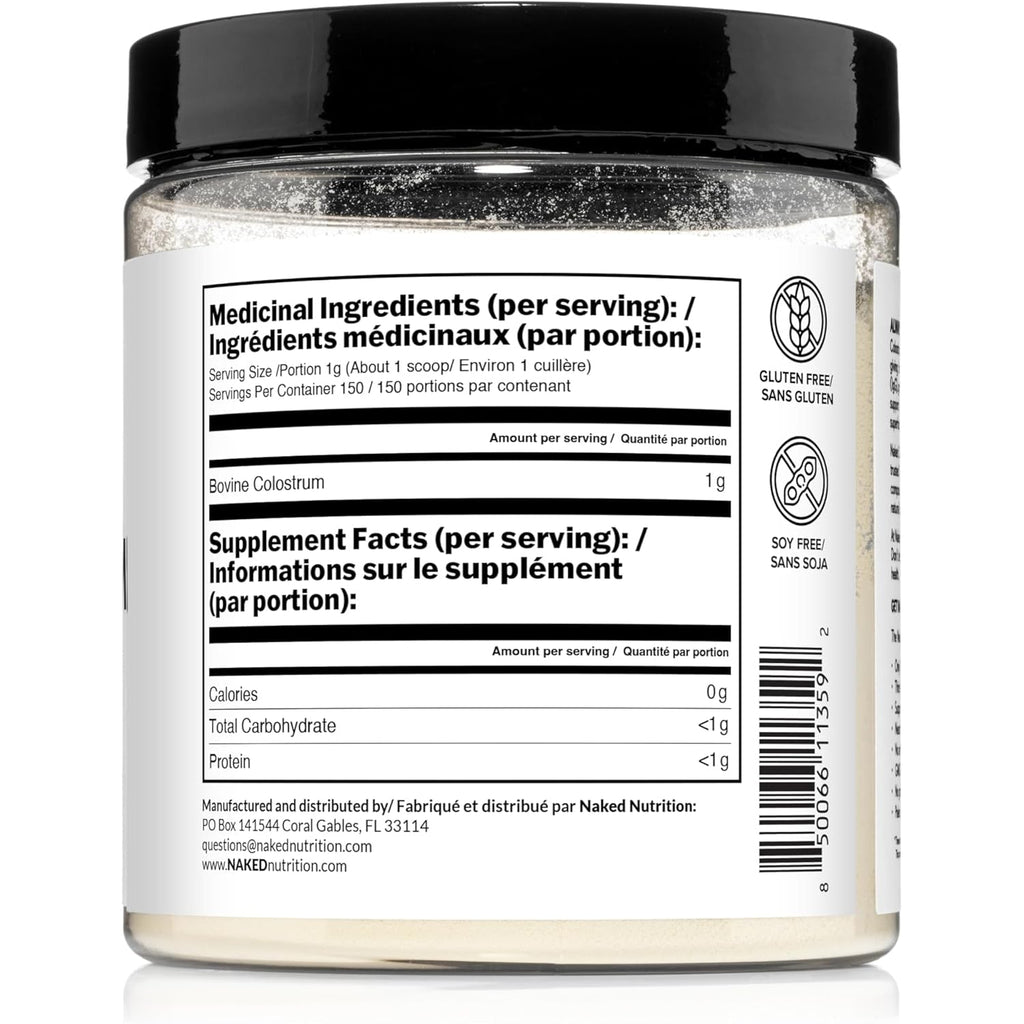 NAKED Colostrum Powder – 100% Grass-Fed Bovine Colostrum Supplement from US Farms | Tested at 20%+ Igg | Gut Health, Immunity, Recovery & Skin Support - 150 Servings