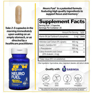 NATURAL STACKS Original Neurofuel Nootropic Brain Support Supplement - 750Mg L-Carnitine & 500Mg L-Phenylalanine - Brain Supplement for Memory and Focus* - 75 Focus Pills