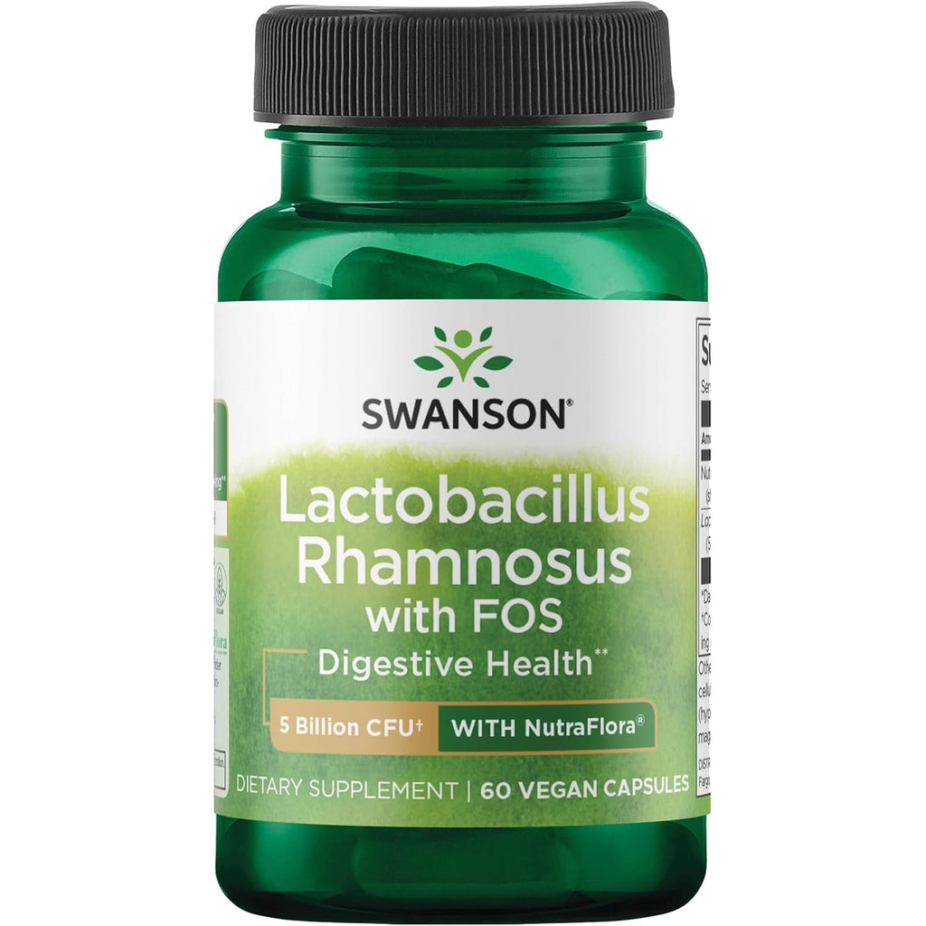 Swanson Lactobacillus Rhamnosus with FOS - 5 Billion CFU - Digestive Health Support with Fructooligosaccharides - Probiotic Support for Gastrointestinal Health* - Vegan - 60 Veggie Caps