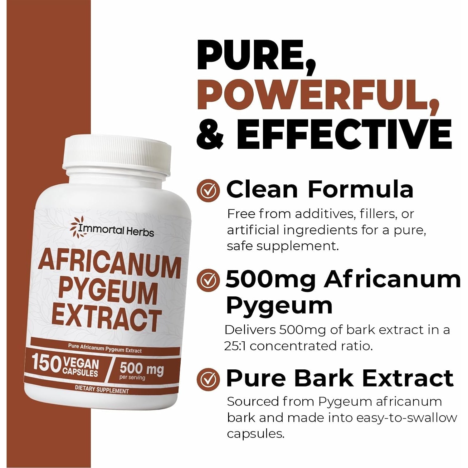 Africanum Pygeum 500Mg, 25:1 Extract, 150 Pills, Extra Strength Pygeum Supplement for Men and Women, Non-Gmo and Gluten-Free Bark Extract Capsules, 5 Months Supply