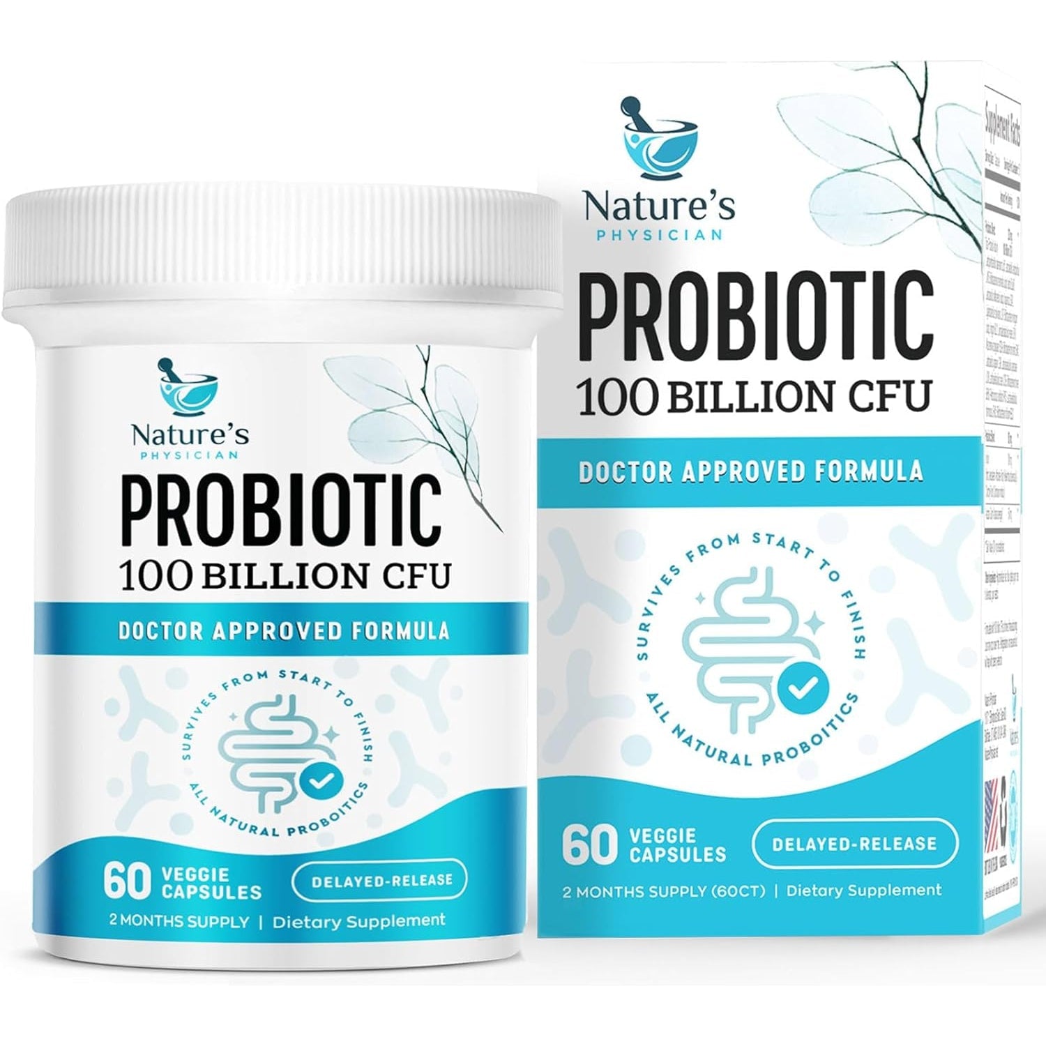 Nature'S Physician Probiotics - 100 Billion CFU per Capsule - 16 Strains + Prebiotics - Best Probiotic Supplement for Women & Men - Supports Immune, Digestive Health, Constipation & Gas - 60 Capsules