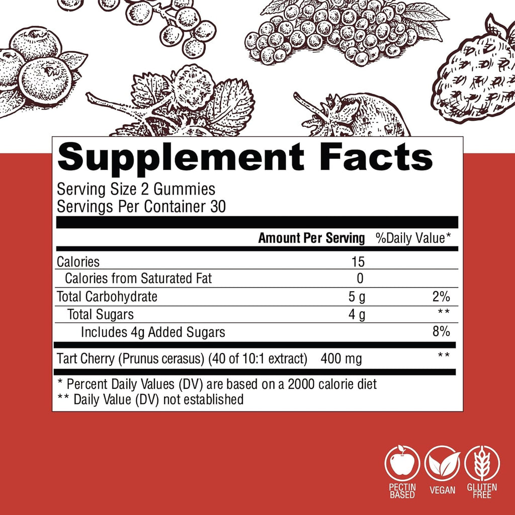 Country Farms Tart Cherry Gummies, Dialy Metabolic Support, Supports Bone Health, Packed with Potent Antioxidants, Cherry Flavor, 60 Gummies