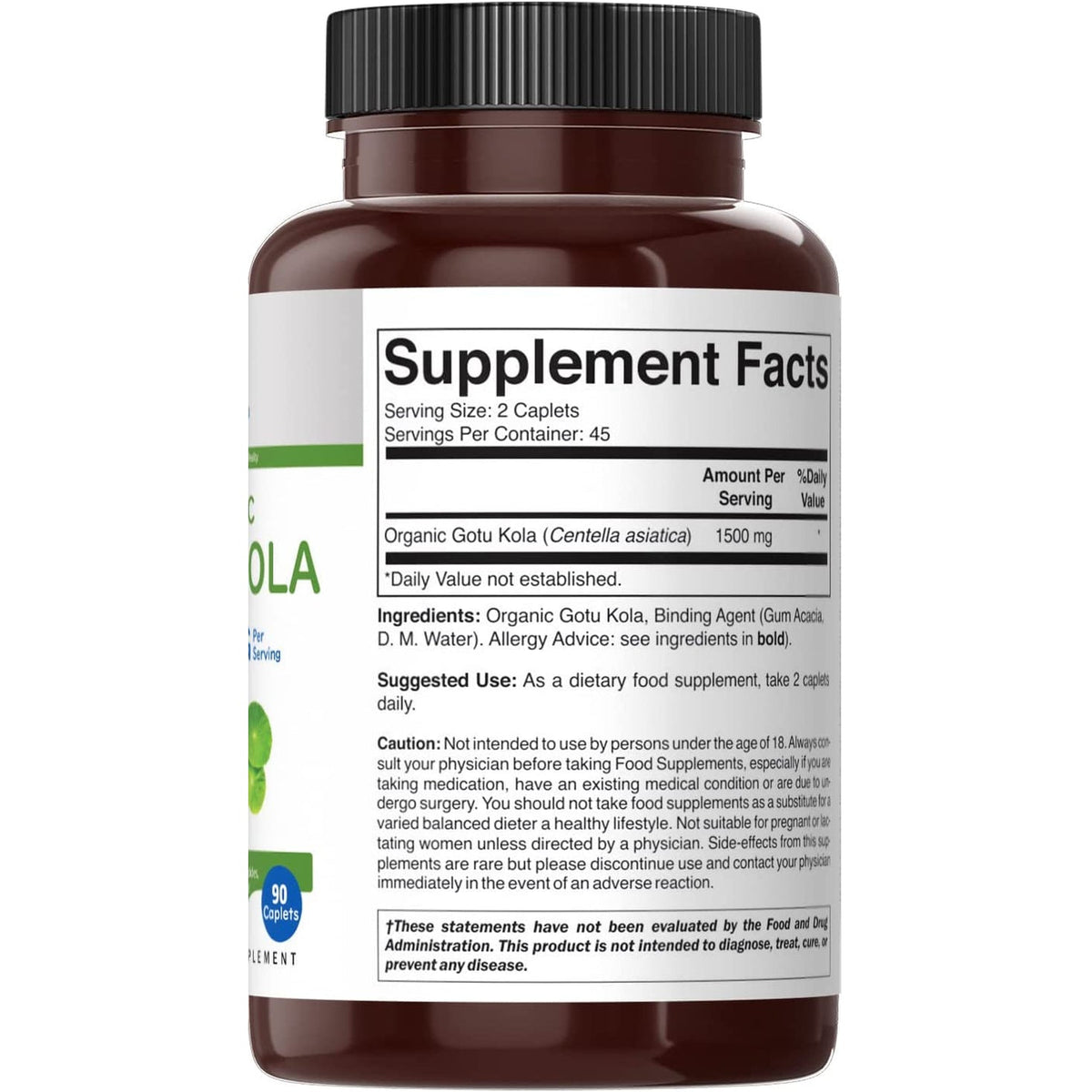 Brieofood Organic Gotu Kola 1500Mg, 45 Servings, Vegetarian, Gluten Free, 90 Vegetarian Tablets