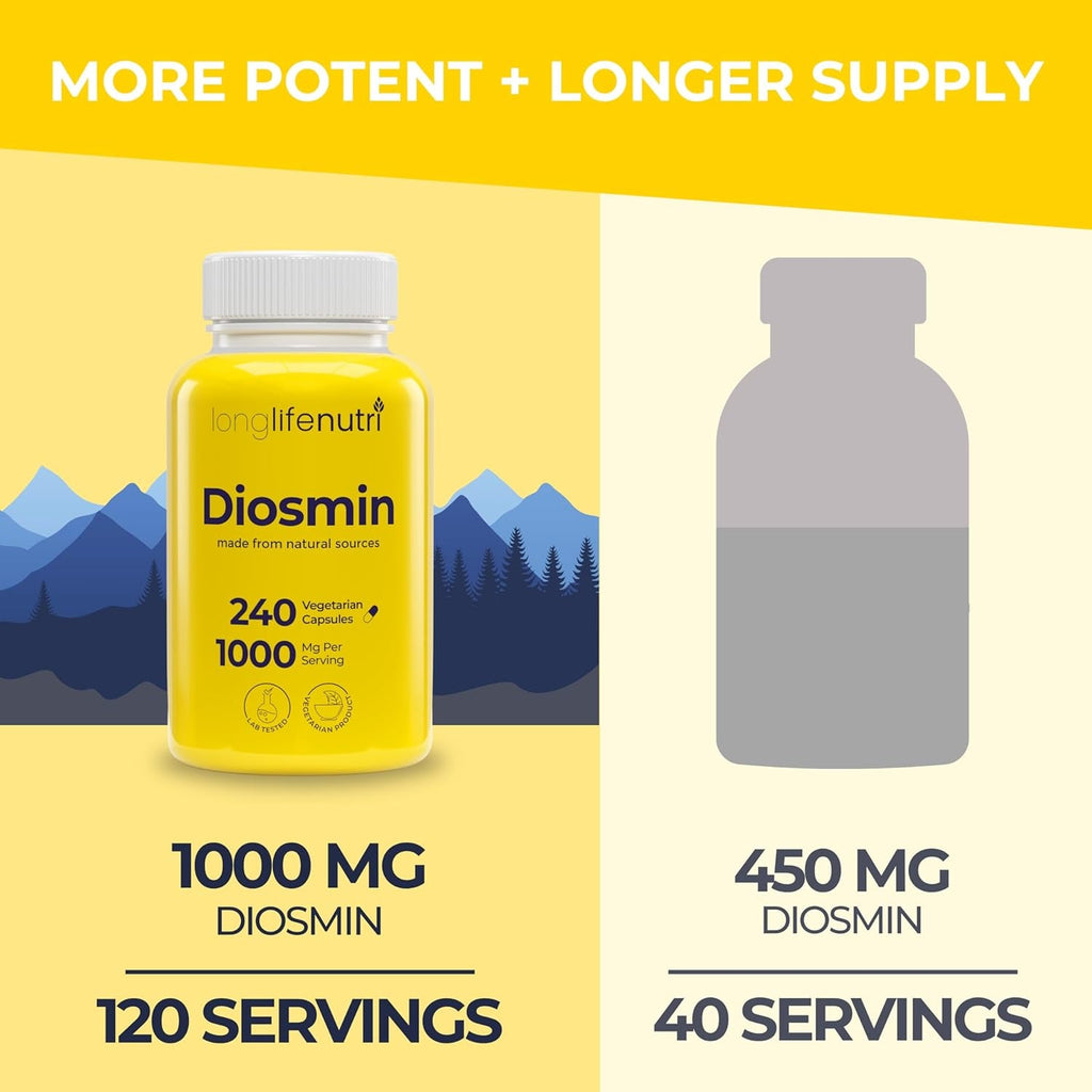 Diosmin 1000Mg Advanced Formula - 240 Capsules for Circulatory Health Support, 4-Month Supply, Non-Gmo, Made in USA - Daily Wellness Supplement