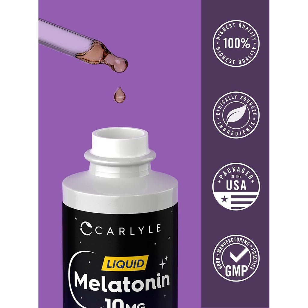 Carlyle Melatonin 10Mg | 2 Fl Oz Liquid Drops | Berry Flavor | for Adults | Non-Gmo, Vegetarian Supplement