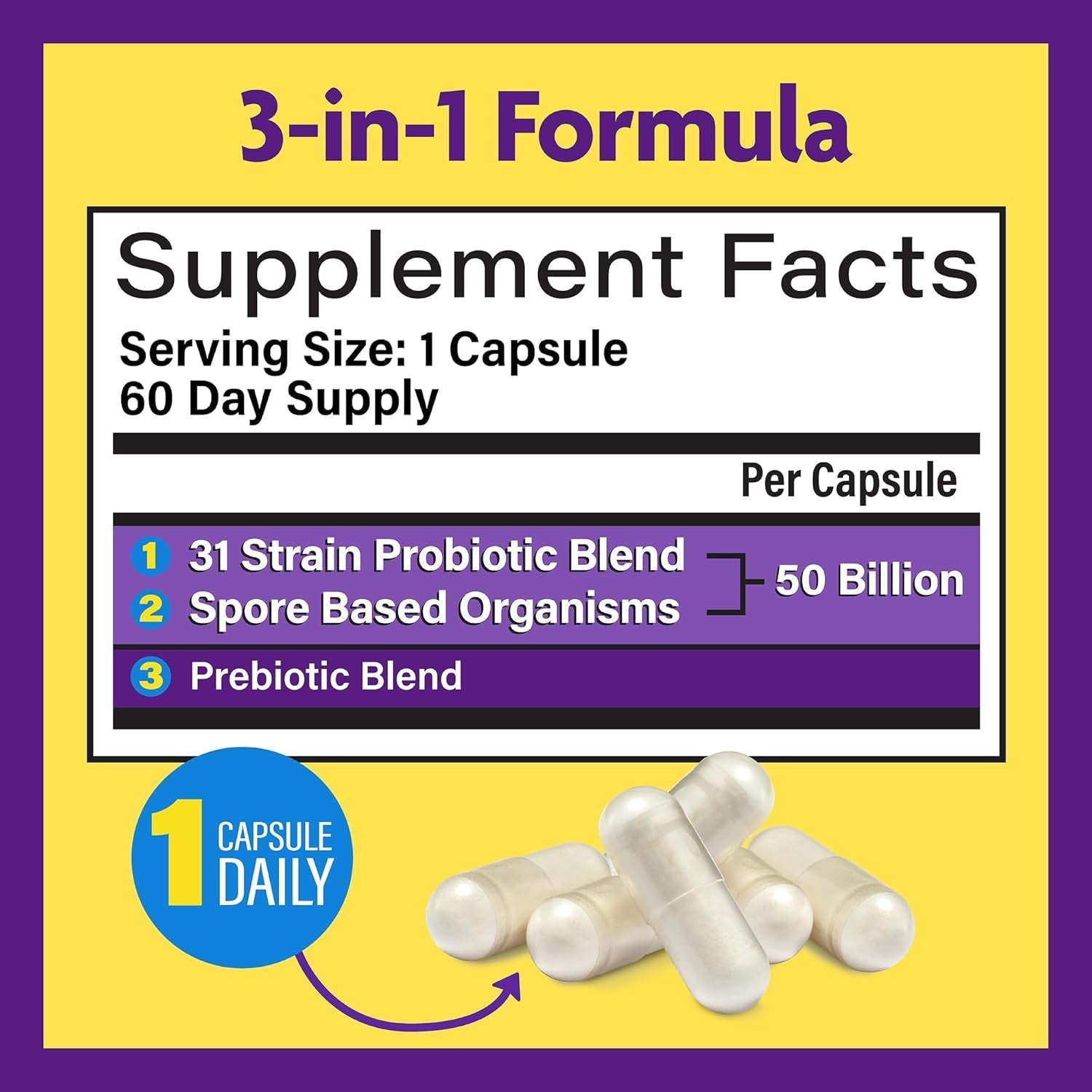 Innovixlabs Multi Strain Probiotics for Women & Men - Probiotic Supplement - 50 Billion CFU - Gut Health, Immune Support, Digestion, Lactobacillus Acidophilus, Prebiotics and Probiotics, 60 Capsules