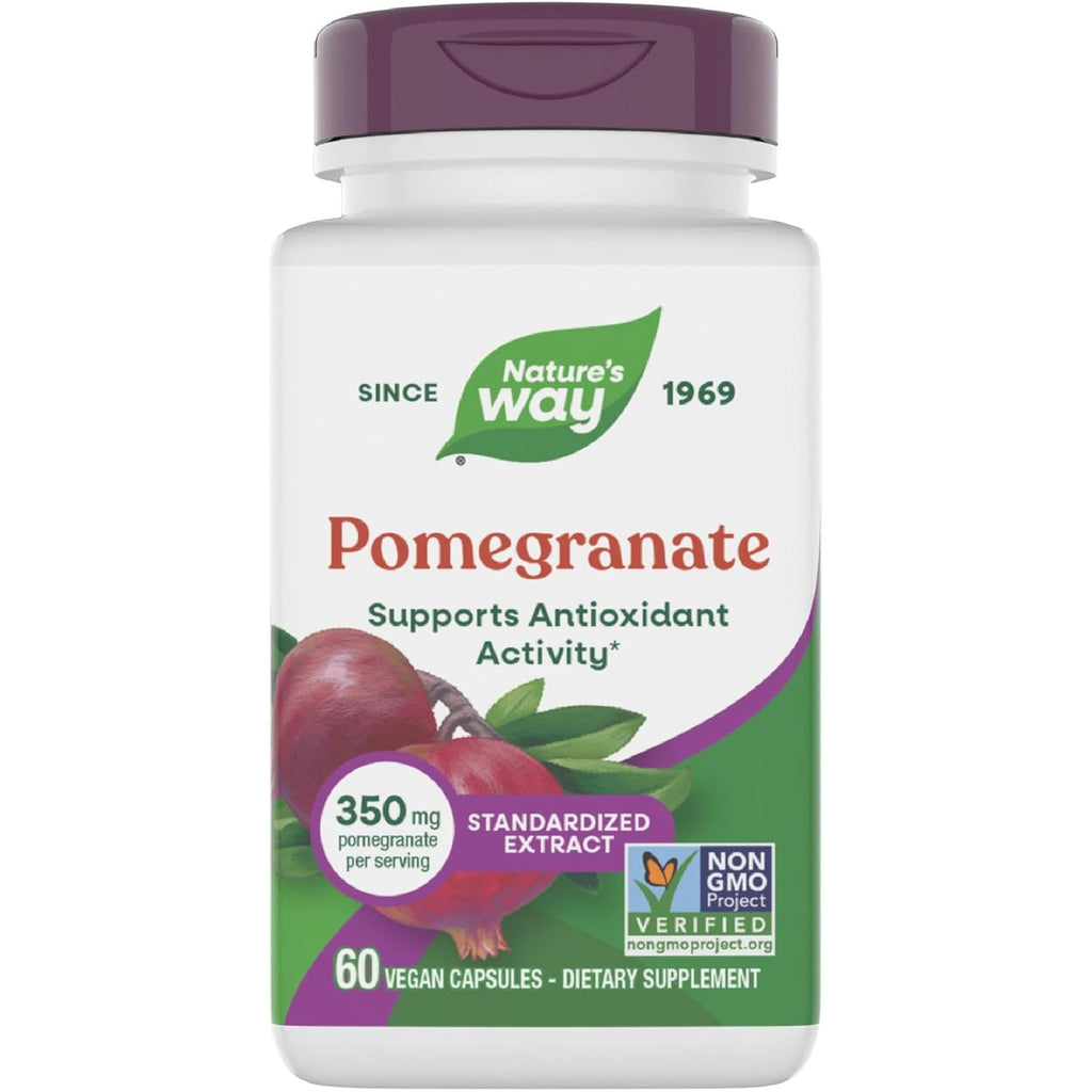Nature'S Way Pomegranate, Supports Antioxidant Activity*, Standardized Extract, 350 Mg per Serving, Non-Gmo Project Verified, Vegan, 60 Capsules (Packaging May Vary)