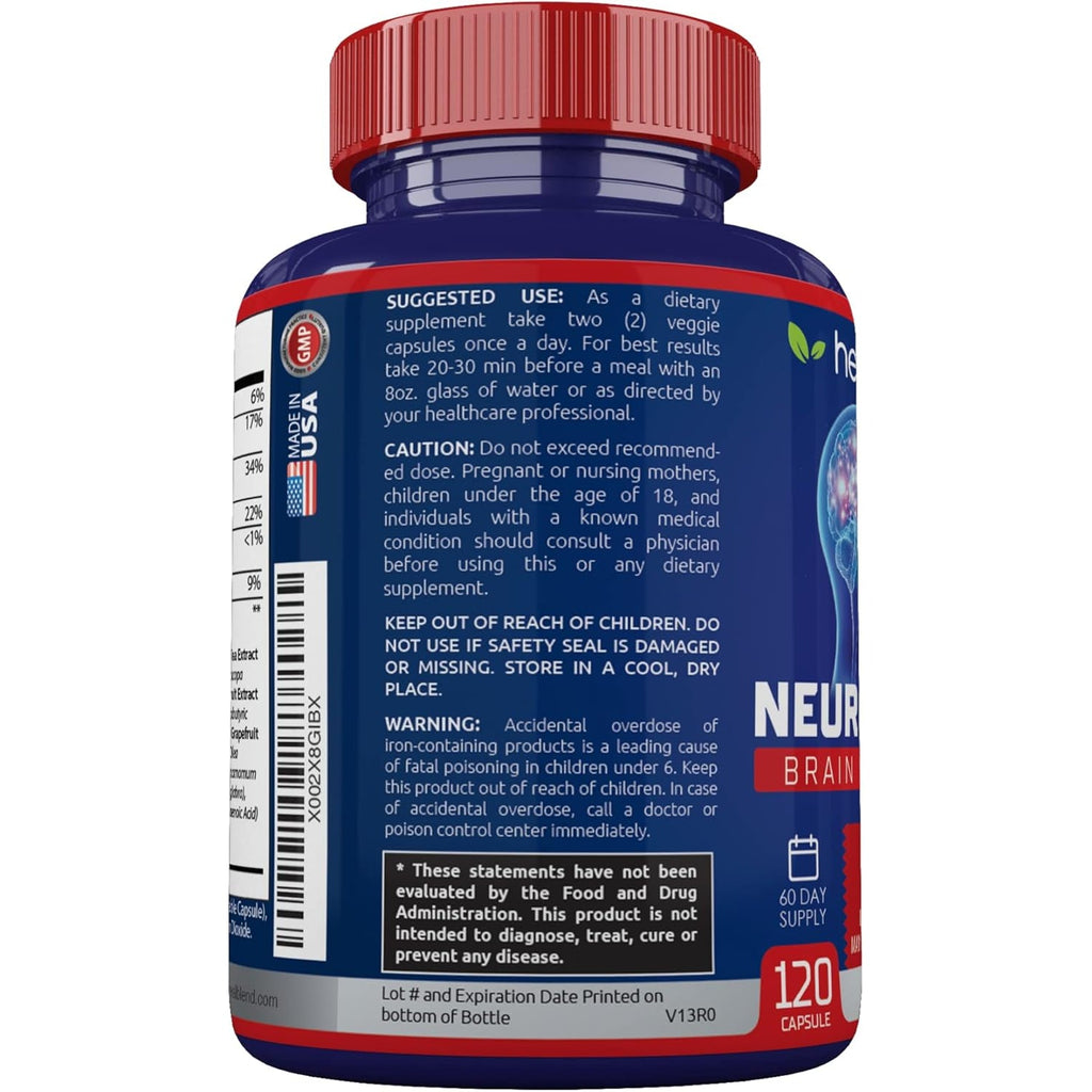 Neuro plus Brain & Focus Formula - Nootropic Brain Booster Supplement, Supports Brain Health, Mental Clarity & Focus - Enhances Concentration & Mental Energy – 120 Capsules (1)