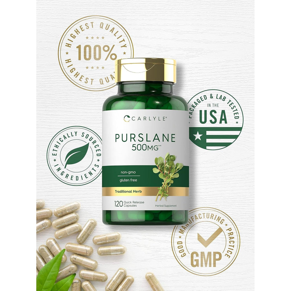 Carlyle Purslane Capsules | 120 Count | Portulaca Oleracea Extract | Non-Gmo, Gluten Free Supplement