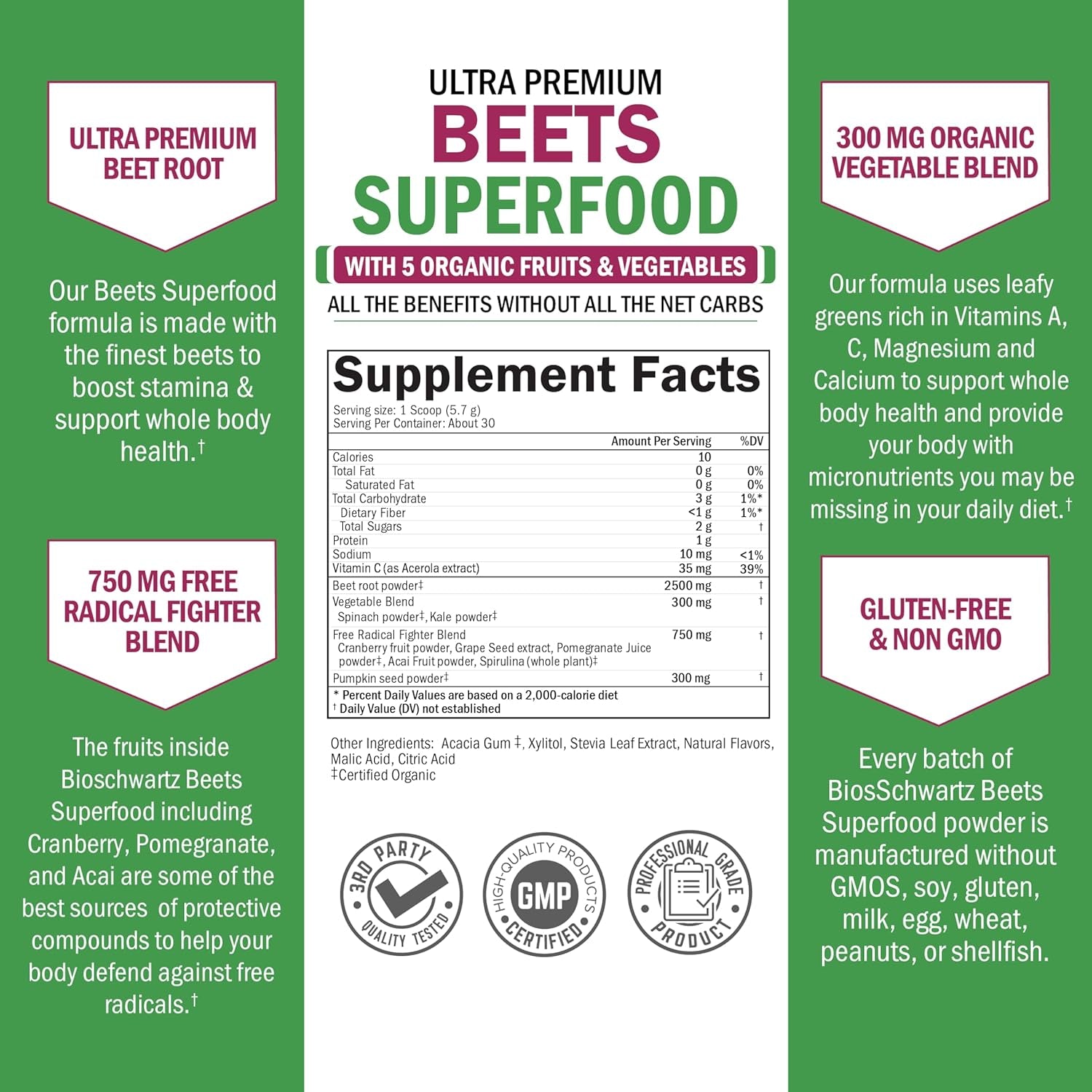 Beet Root Powder - Beets Superfood Supplement with Vitamin C plus Organic Antioxidant Rich Red Fruits and Vegetables - Boosts Stamina and Natural Energy Levels - 30 Servings - Packaging May Vary