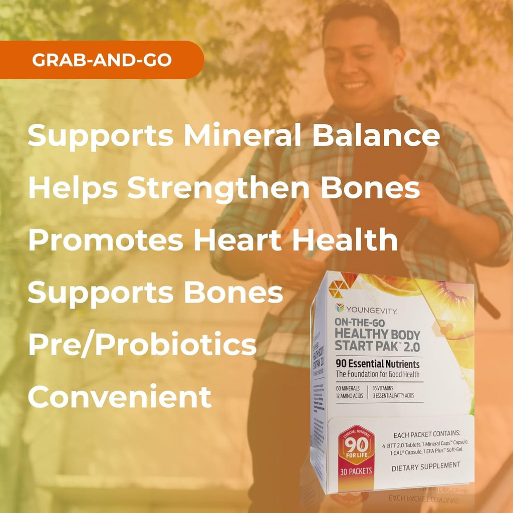 Youngevity On-The-Go Healthy Body Start Pak 2.0 - Includes Multi-Vitamins, Minerals, Efas, & Amino Acids | 90 Essential Nutrients | 30-Day Supply