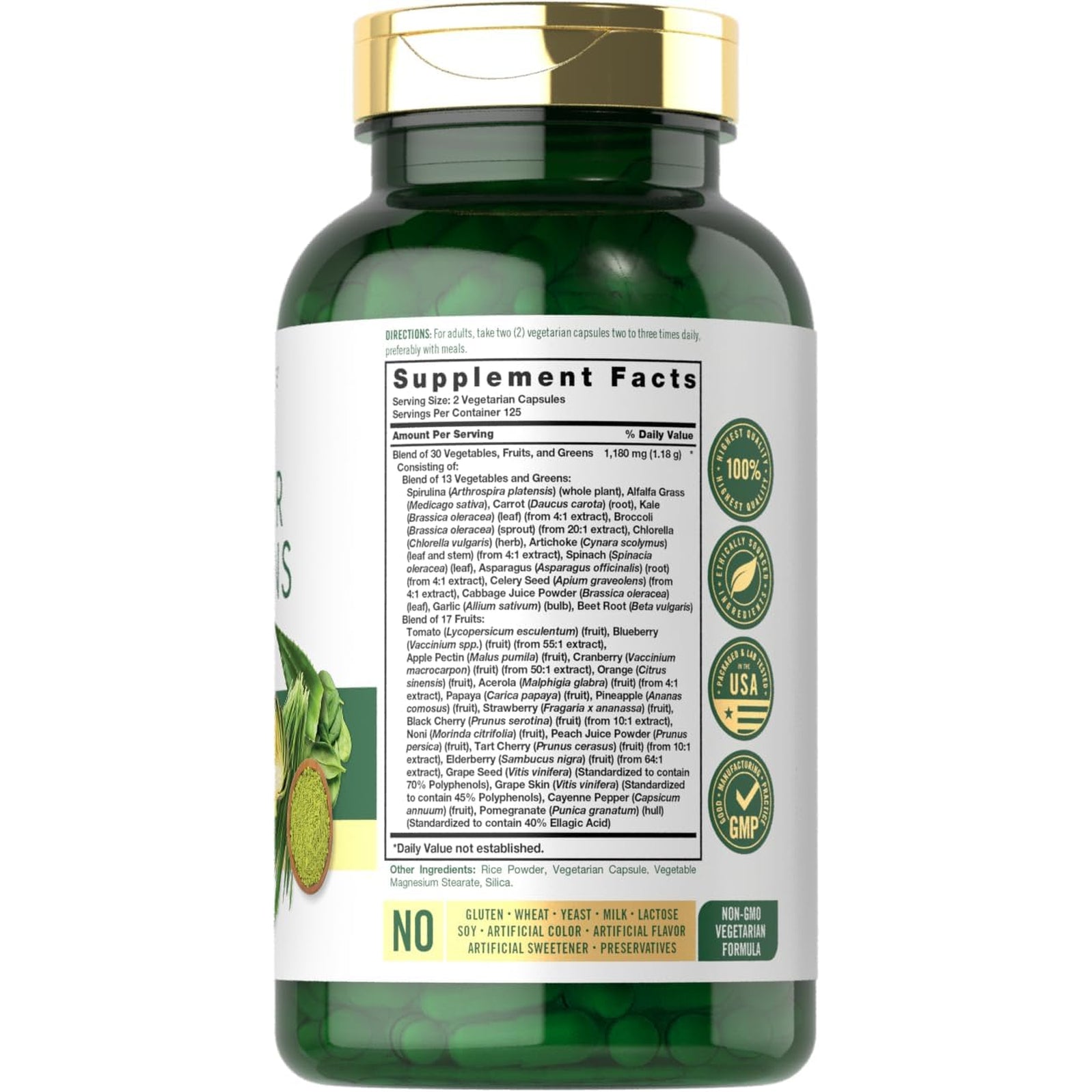 Carlyle Super Greens Capsules | 250 Count | Blend of 13 Vegetables and Greens plus 17 Fruits | Non-Gmo & Gluten Free Supplement