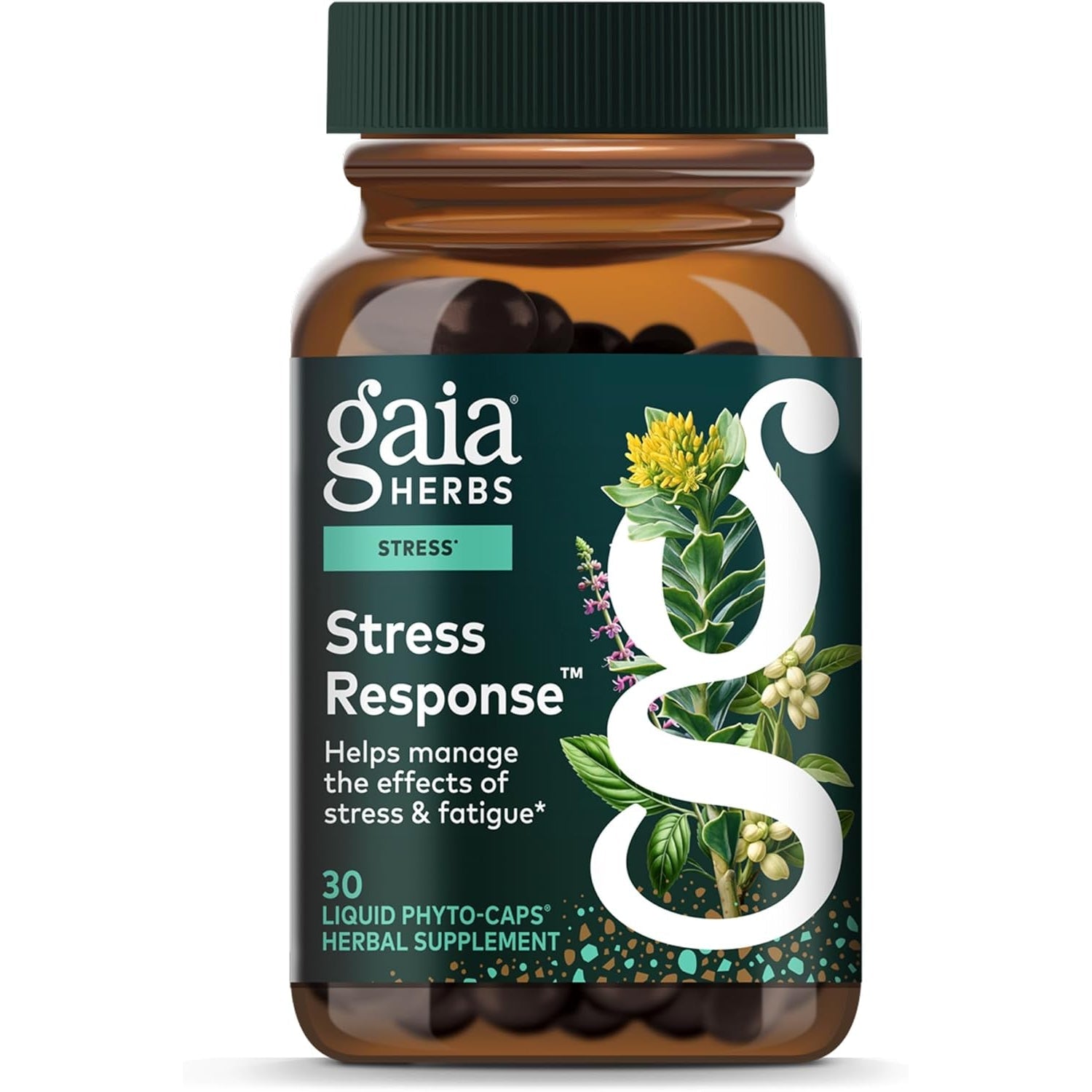Gaia Herbs Stress Response Supplements - Supports Relaxation & Healthy Stress Response* - with Rhodiola, Holy Basil, Ashwagandha & More - 30 Vegan Liquid Phyto-Caps (15 Servings)