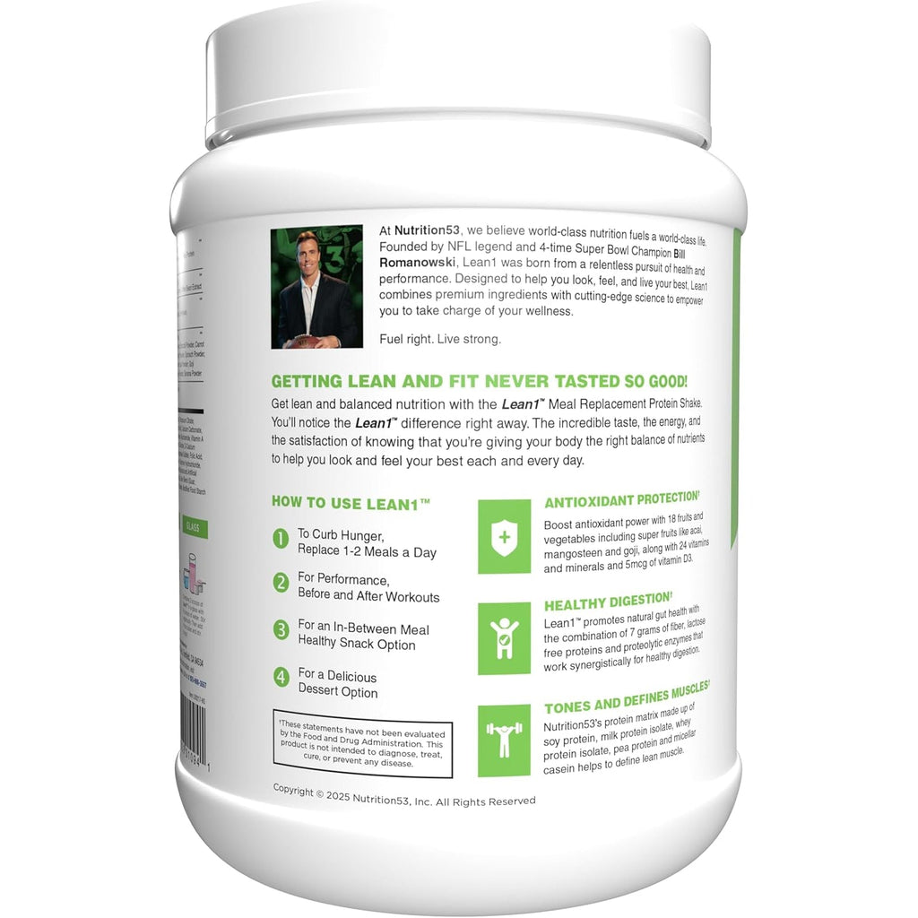 Lean1 Meal Replacement Protein Shake, Strawberry Flavor, 15 Serving Tub