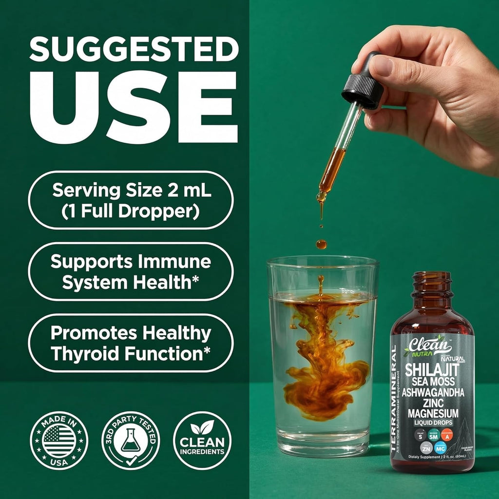 Clean Nutraceuticals Shilajit Drops Liquid | Shilajit Supplement for Men Women with Sea Moss Ashwagandha Zinc Magnesium Boron Fulvic Acid – Himalayan Shilajit Energy Vitality Stamina – 2Oz