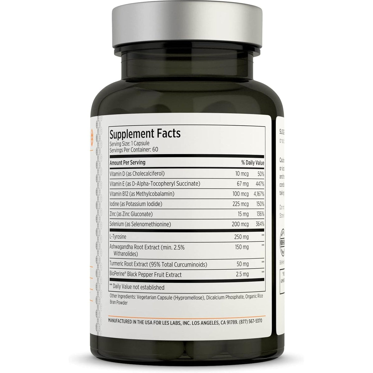 LES Labs Thyroid Support – Metabolic Health, Thyroid Hormone Production, Energy & Focus – Iodine, L-Tyrosine, Ashwagandha, Selenium & Turmeric – Non-Gmo Supplement – 60 Capsules