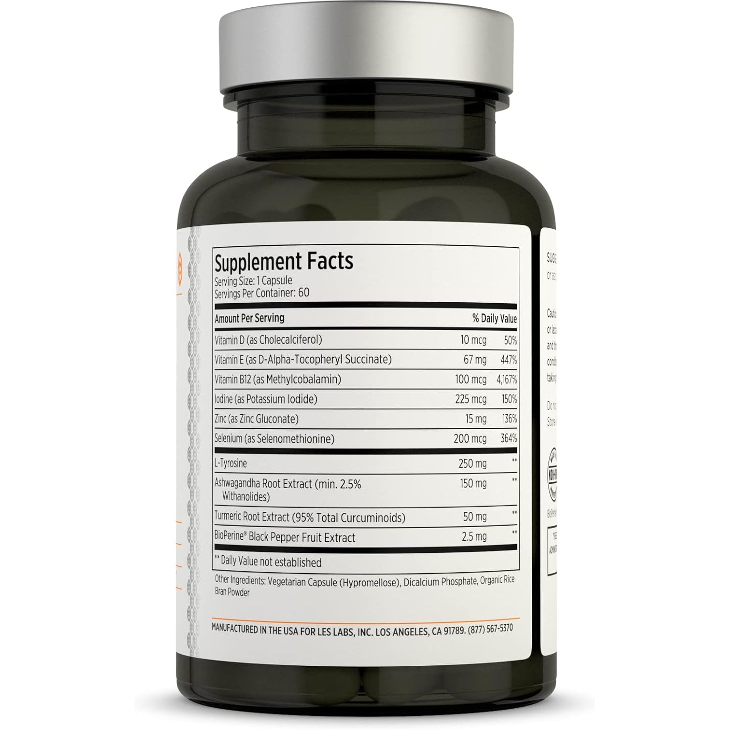 LES Labs Thyroid Support – Metabolic Health, Thyroid Hormone Production, Energy & Focus – Iodine, L-Tyrosine, Ashwagandha, Selenium & Turmeric – Non-Gmo Supplement – 60 Capsules