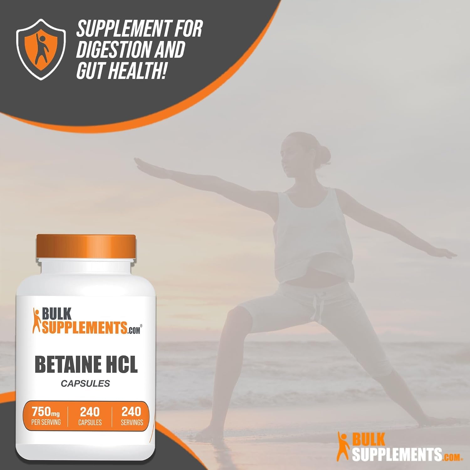 Bulksupplements.Com Betaine Hcl Capsules - Betaine Hydrochloride Supplement for Digestive Support, Betaine Hcl 750Mg - Gluten Free, 1 Capsule per Serving, 240 Capsules (Pack of 1)