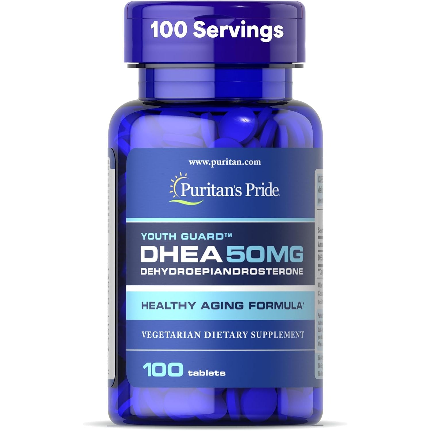 Puritan'S Pride Youth Guard™ DHEA for Women and Men 50Mg, Dietary Supplement for Healthy Aging, 3 Month Supply, 100 Tablets