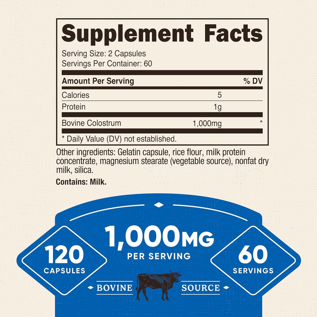 Nutricost Colostrum 1000Mg, 120 Capsules - Gluten Free & GMO Free, 60 Servings