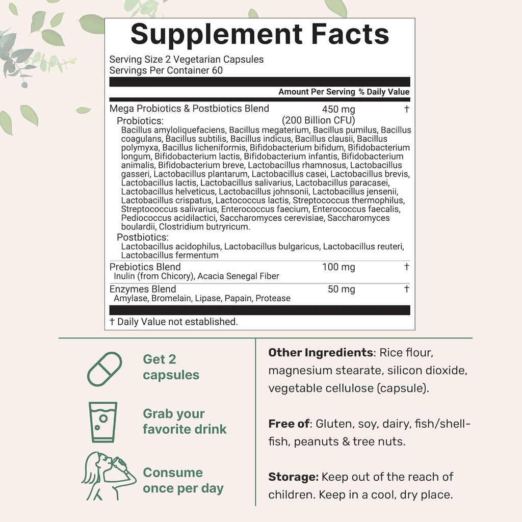 Micro Ingredients Probiotics 200 Billion CFU, 120 Veggie Capsules | Mega Probiotics for Men & Women | 40 Strains with Prebiotics, Postbiotics & Digestive Enzymes | Gut, Immune & Digestive Health
