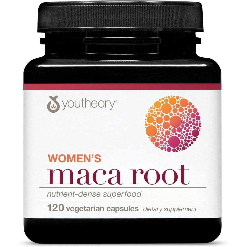 Youtheory Women'S Maca Root - Vegan Energy & Menopause Support Supplement with Peruvian Ginseng* - Premium Supplement for Women - Dairy, Soy & Gluten Free - 120 Vegetarian Capsules